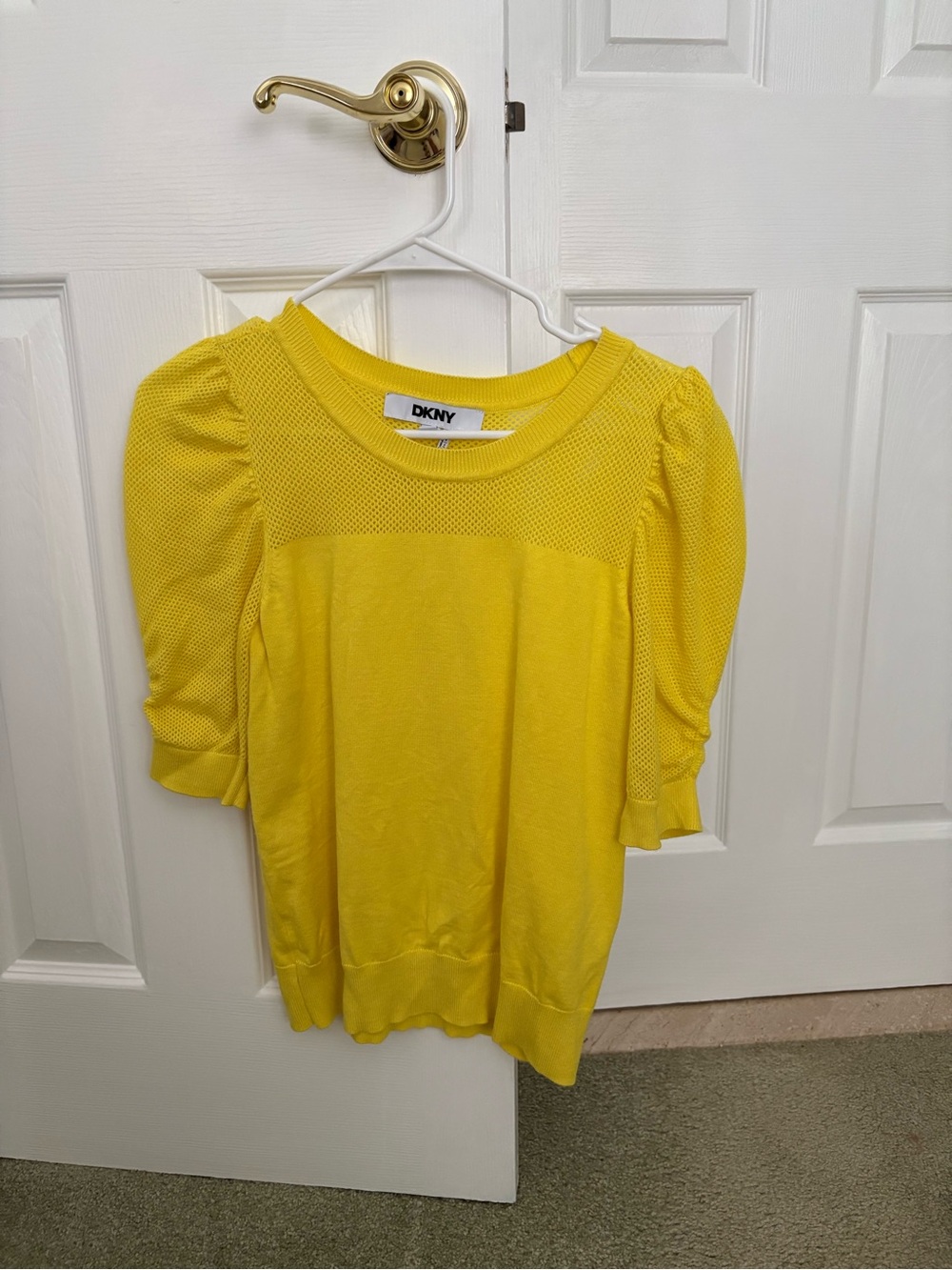 DKNY Women's Yellow Puff-Sleeve Knit Top